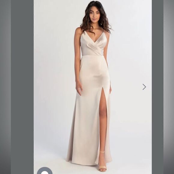 Jenny Yoo Long Bridesmaids Dress Beckett Latte Size 2 Worn Once - Picture 1 of 15